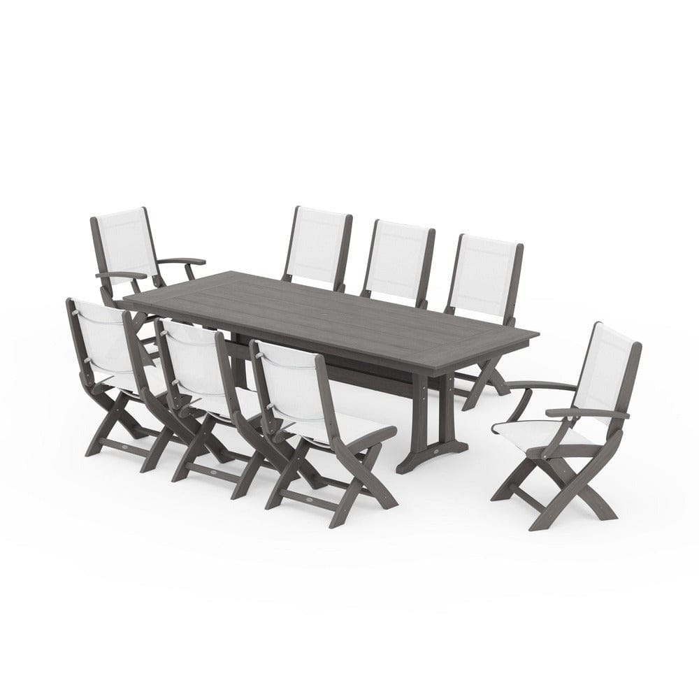 POLYWOOD® - Coastal 9-Piece Folding Dining Chair Farmhouse Dining Set with Trestle Legs - PWS1447