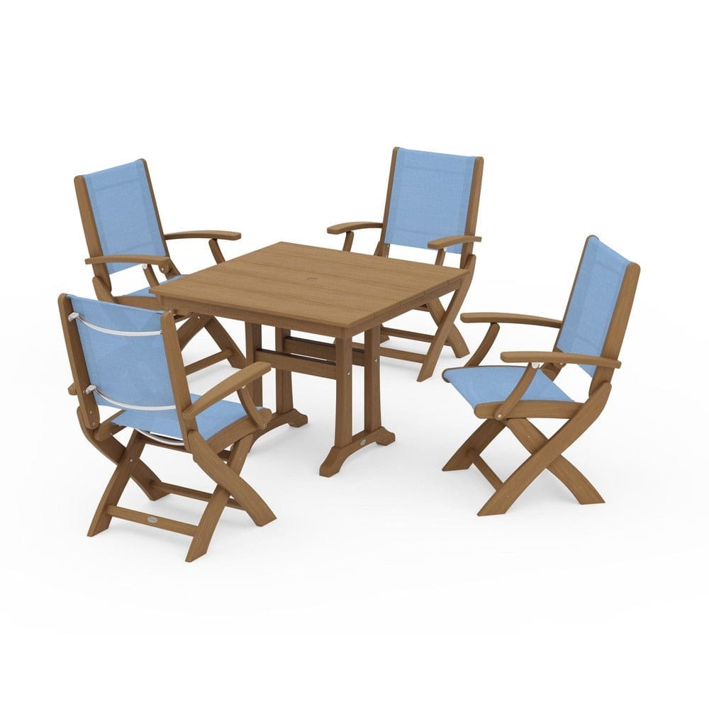 POLYWOOD® - Coastal Folding Chair 5-Piece Farmhouse Dining Set With Trestle Legs - PWS945