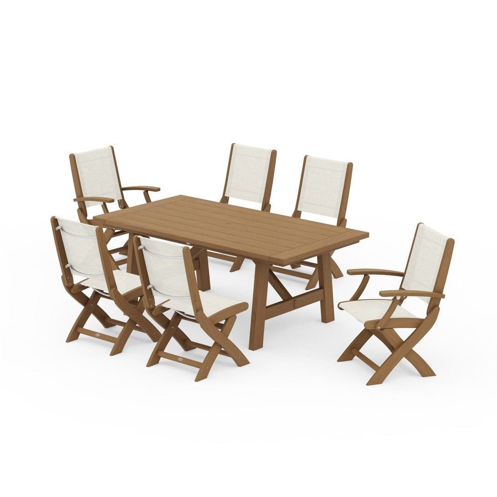 POLYWOOD® - Coastal Folding Chair 7-Piece Rustic Farmhouse Dining Set - PWS1078