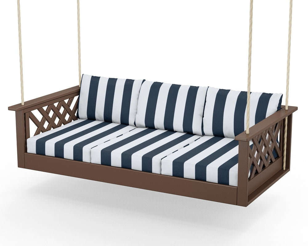 Wovendale Daybed Swing - Mahogany / Cabana Stripe Marine Indigo