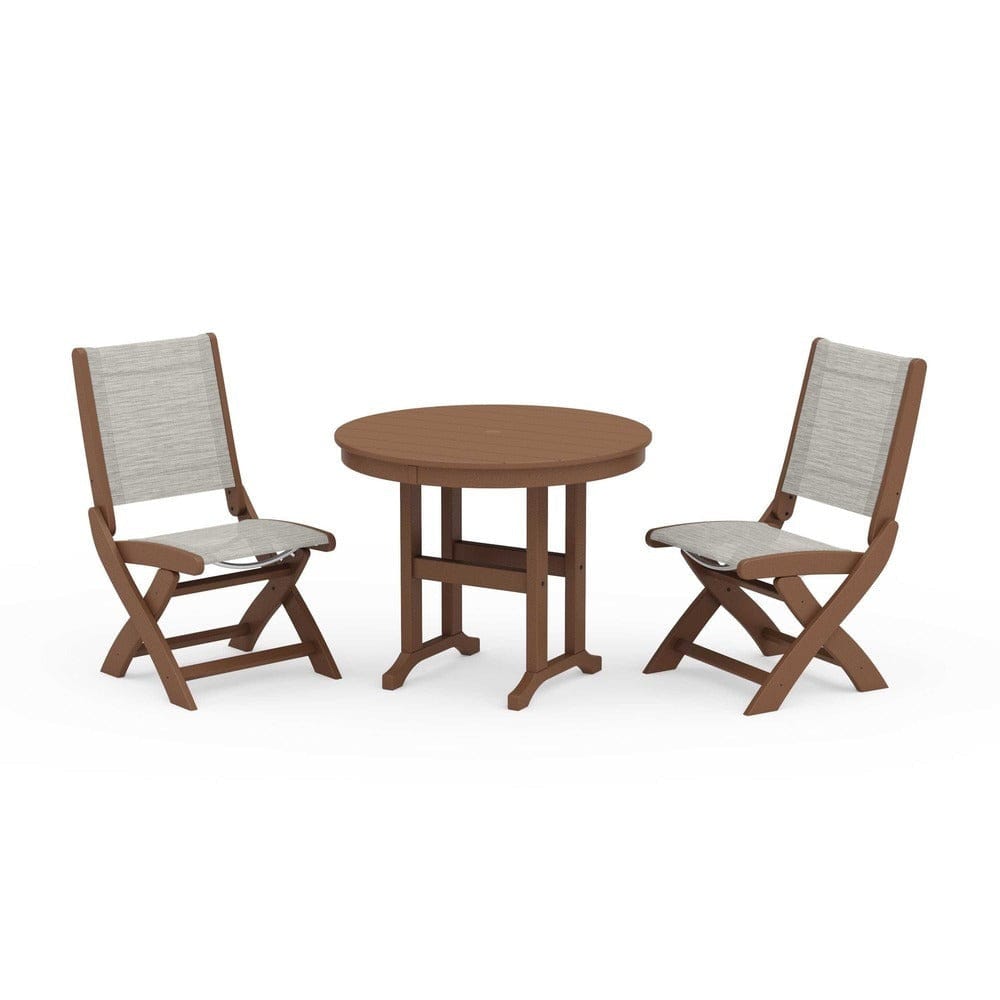 POLYWOOD® - Coastal Folding Side Chair 3-Piece Round Dining Set - PWS1329 Outdoor Furniture POLYWOOD®