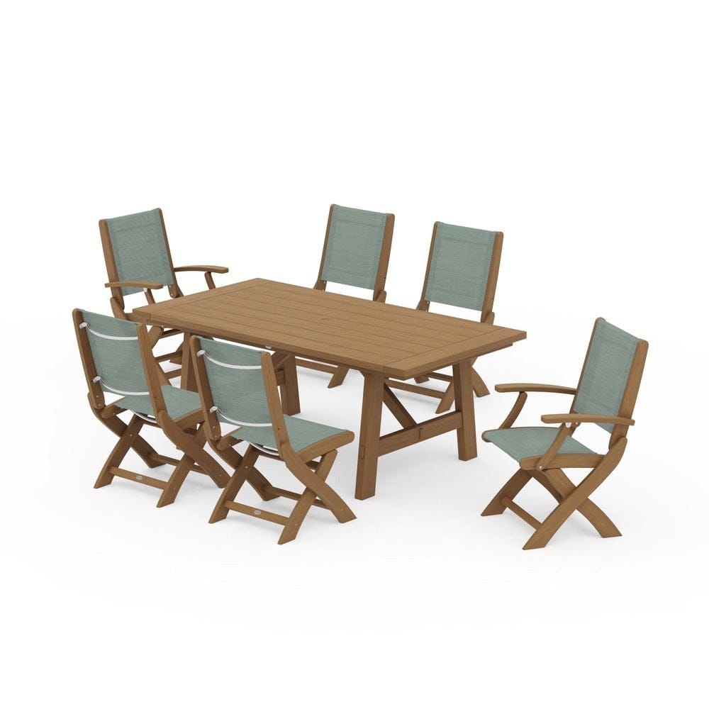 POLYWOOD® - Coastal Folding Chair 7-Piece Rustic Farmhouse Dining Set - PWS1078