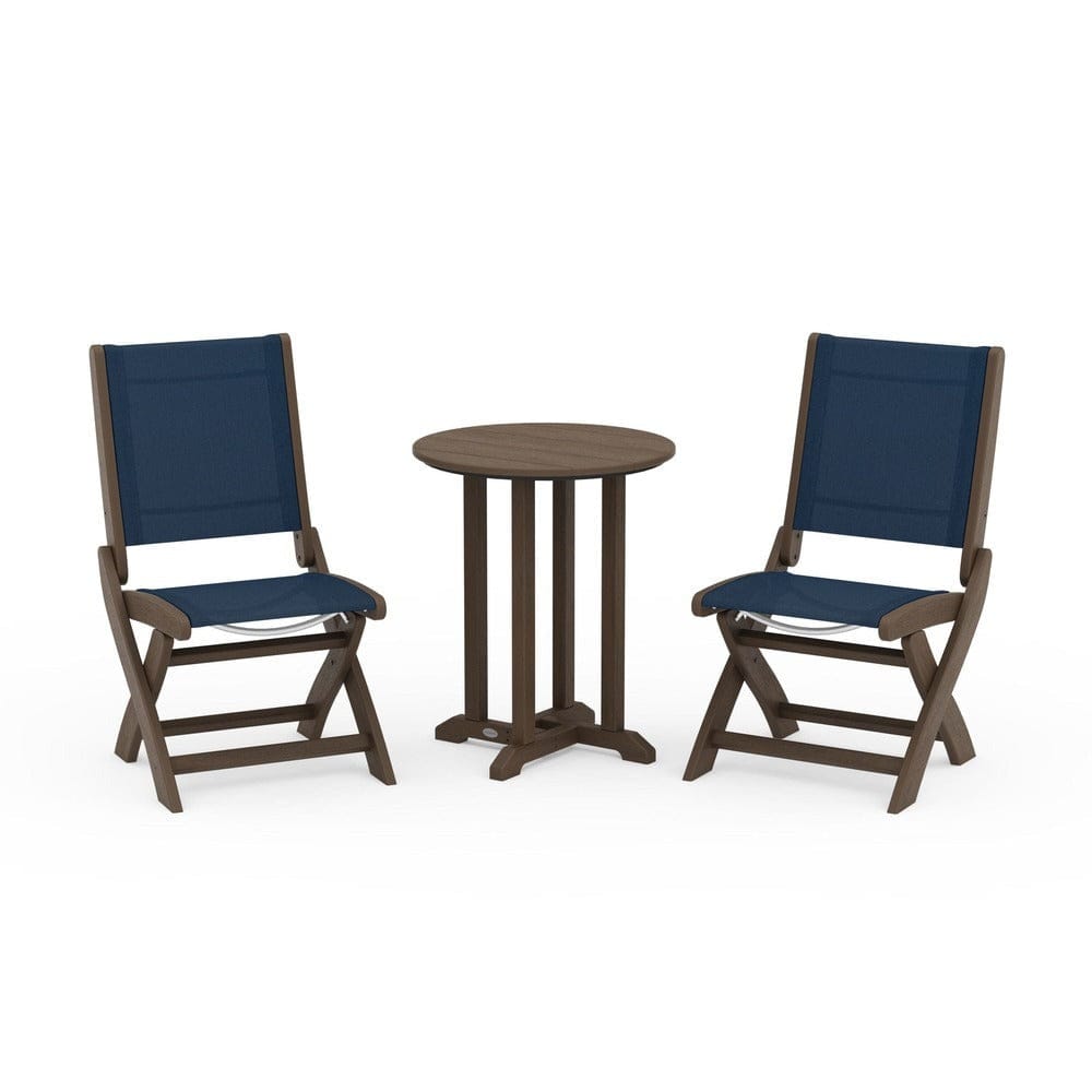 POLYWOOD® - Coastal Folding Side Chair 3-Piece Round Bistro Dining Set - PWS1296