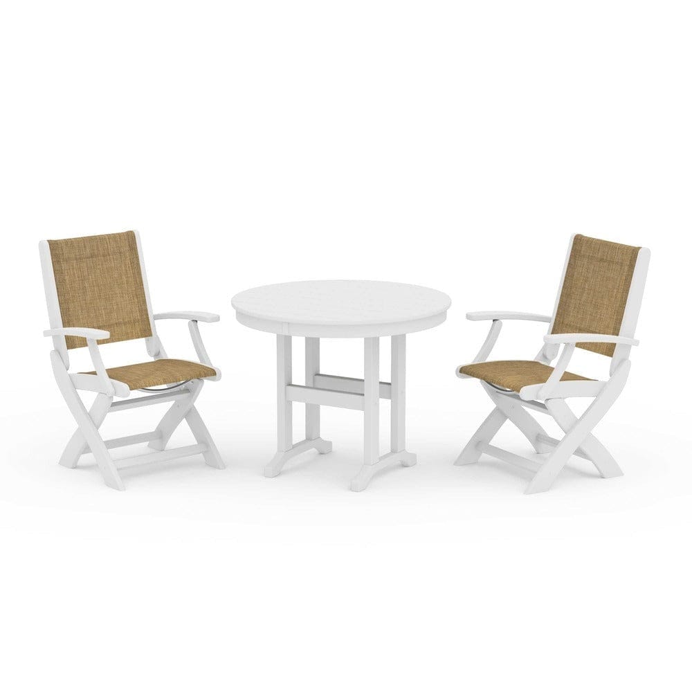 POLYWOOD® - Coastal Folding Chair 3-Piece Round Dining Set - PWS1328 Outdoor Furniture POLYWOOD®