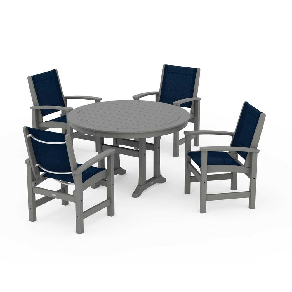 POLYWOOD® - Coastal 5-Piece Round Dining Set with Trestle Legs - PWS1119