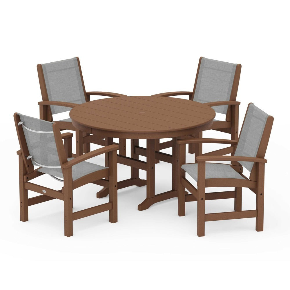 POLYWOOD® - Coastal 5-Piece Round Farmhouse Dining Set - PWS155 Outdoor Furniture POLYWOOD®