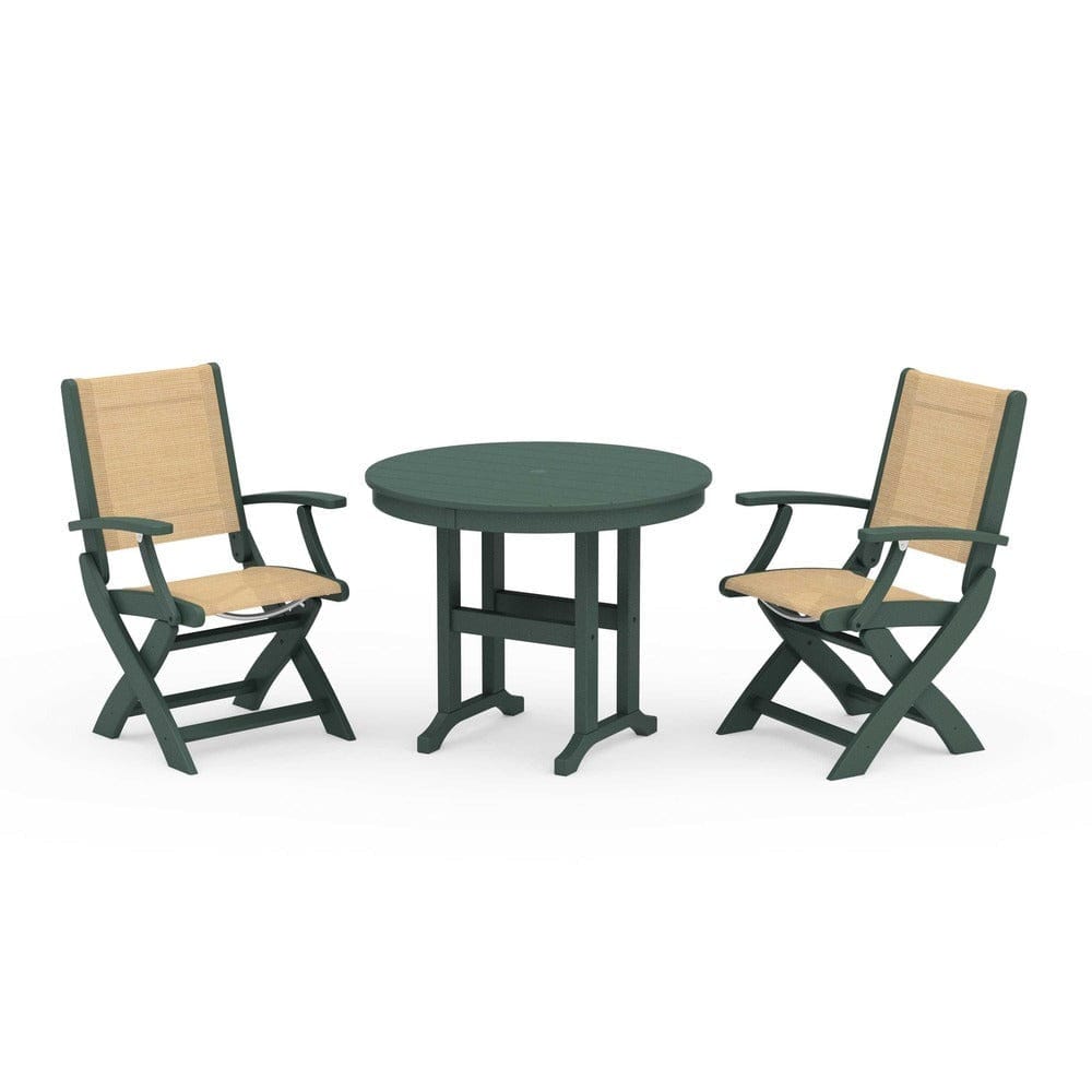 POLYWOOD® - Coastal Folding Chair 3-Piece Round Dining Set - PWS1328 Outdoor Furniture POLYWOOD®