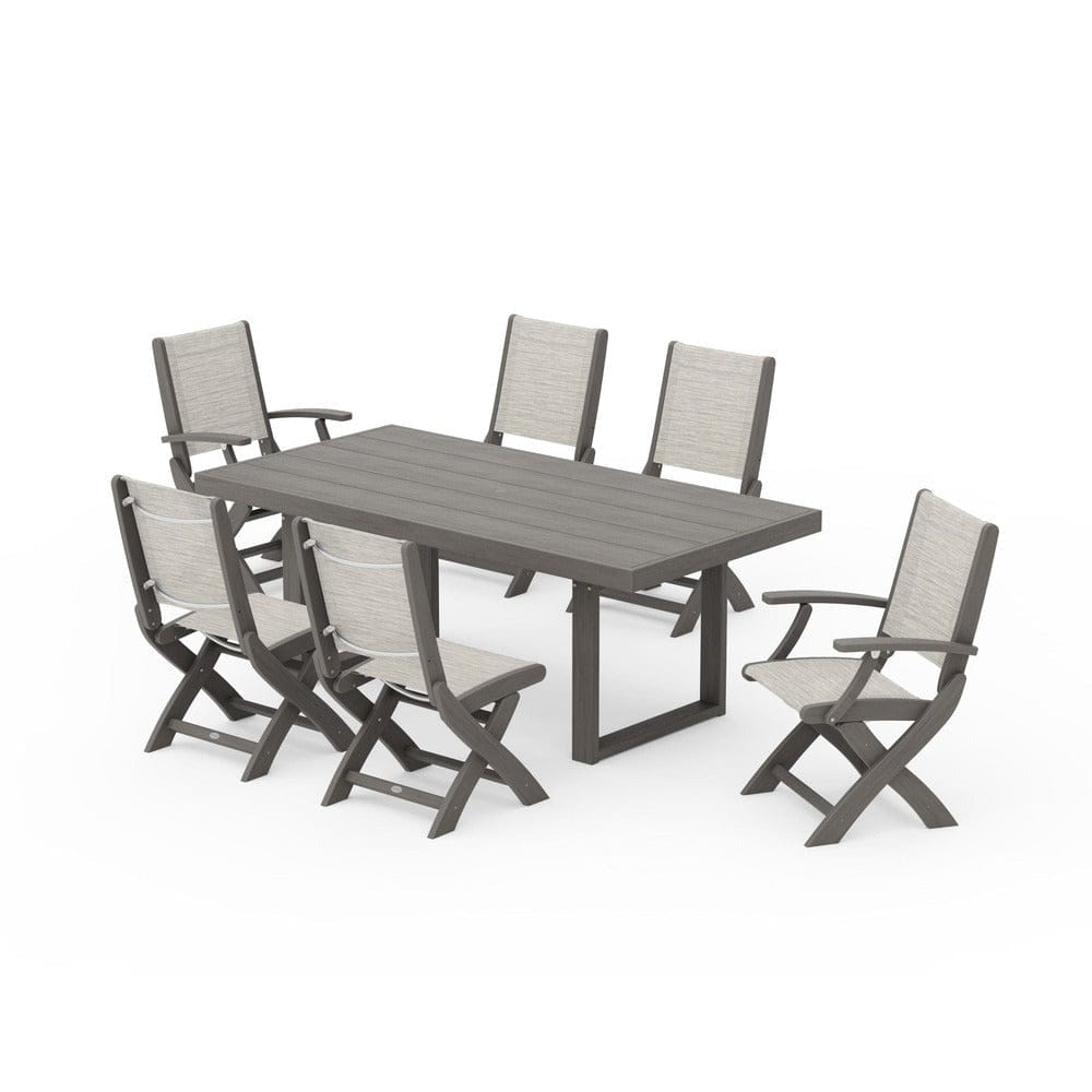 POLYWOOD® - Coastal Folding Chair 7-Piece Dining Set with Trestle Legs - PWS871