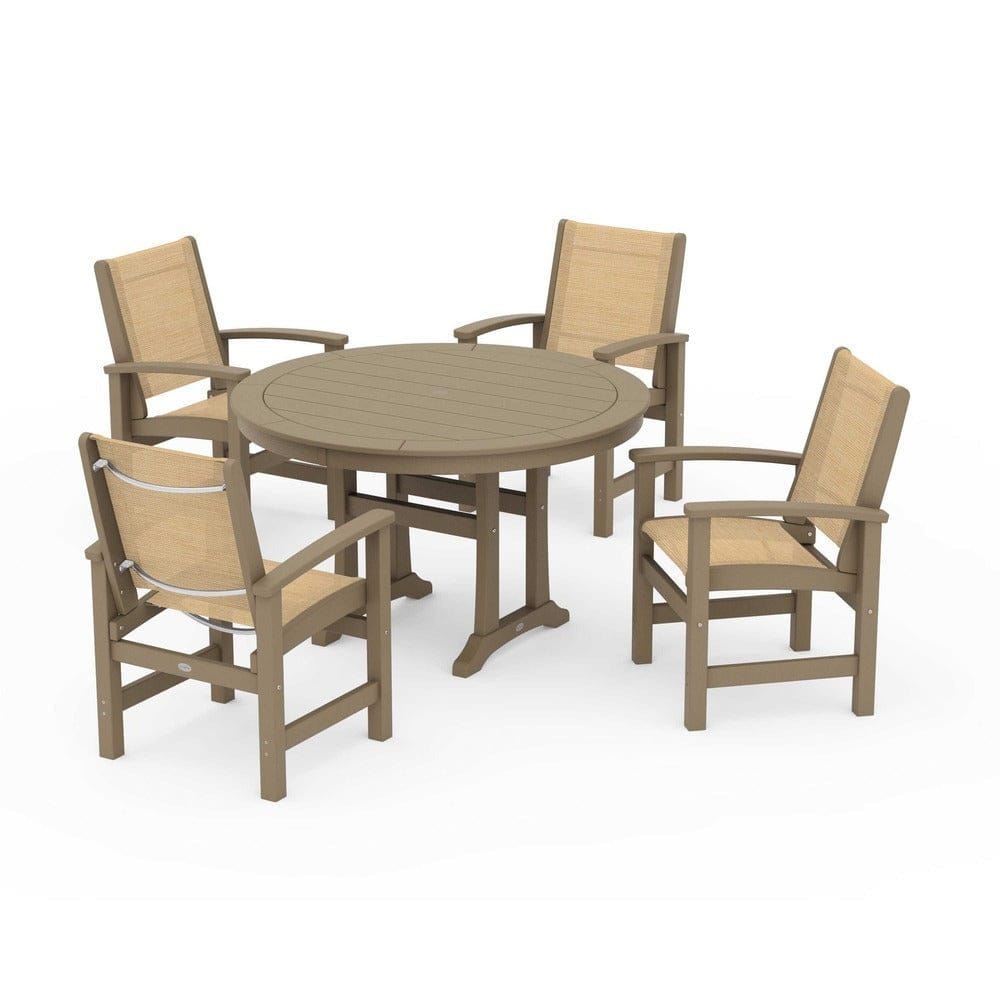 POLYWOOD® - Coastal 5-Piece Round Dining Set with Trestle Legs - PWS1119 Outdoor Furniture POLYWOOD®