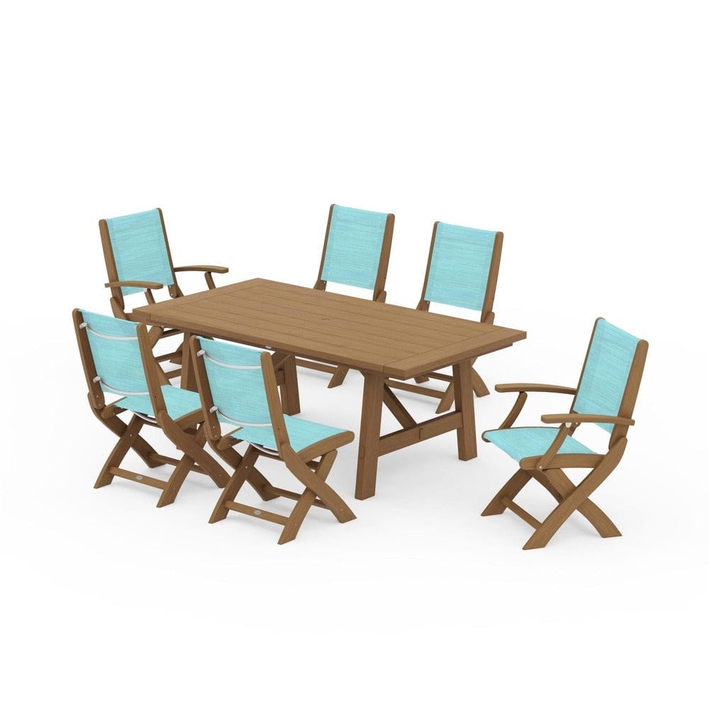 POLYWOOD® - Coastal Folding Chair 7-Piece Rustic Farmhouse Dining Set - PWS1078