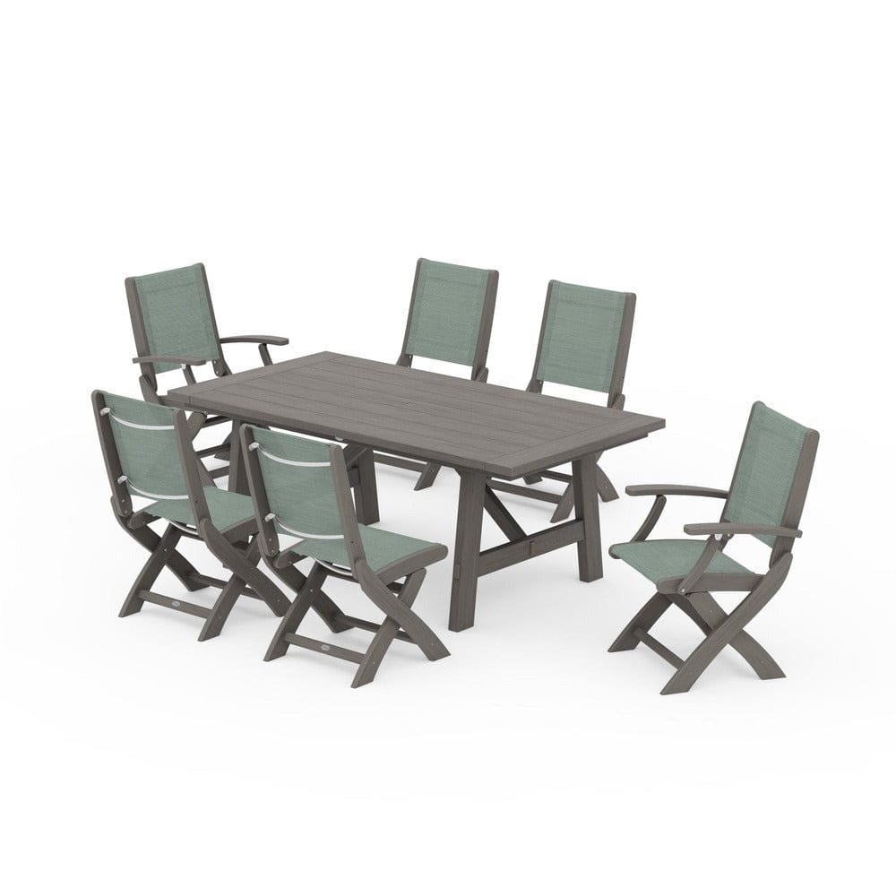 POLYWOOD® - Coastal Folding Chair 7-Piece Rustic Farmhouse Dining Set - PWS1078