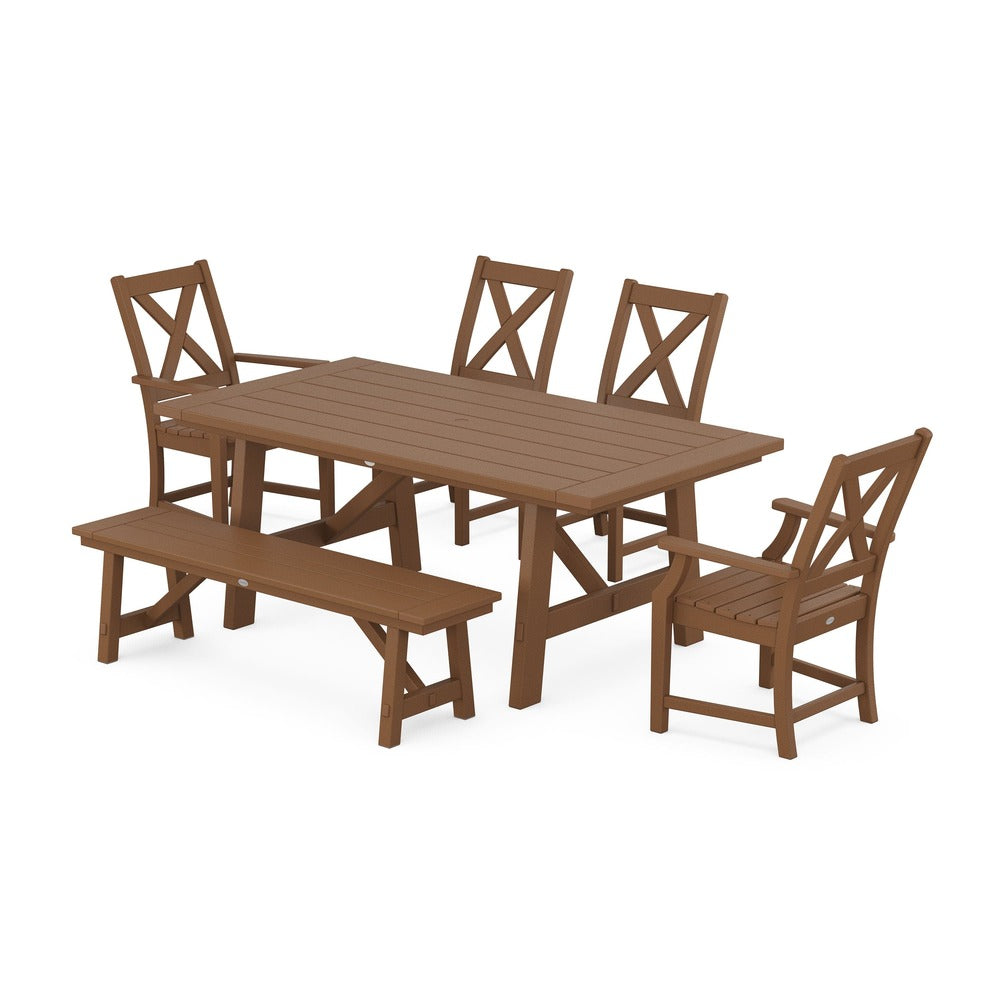 POLYWOOD® Braxton 6-Piece Rustic Farmhouse Dining Set With Trestle Legs - Teak PWS1071-1-TE