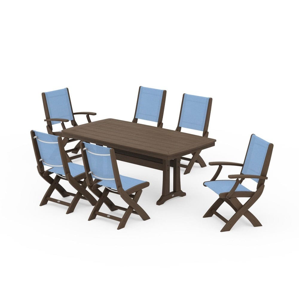 POLYWOOD® - Coastal Folding Chair 7-Piece Dining Set with Trestle Legs - PWS1037