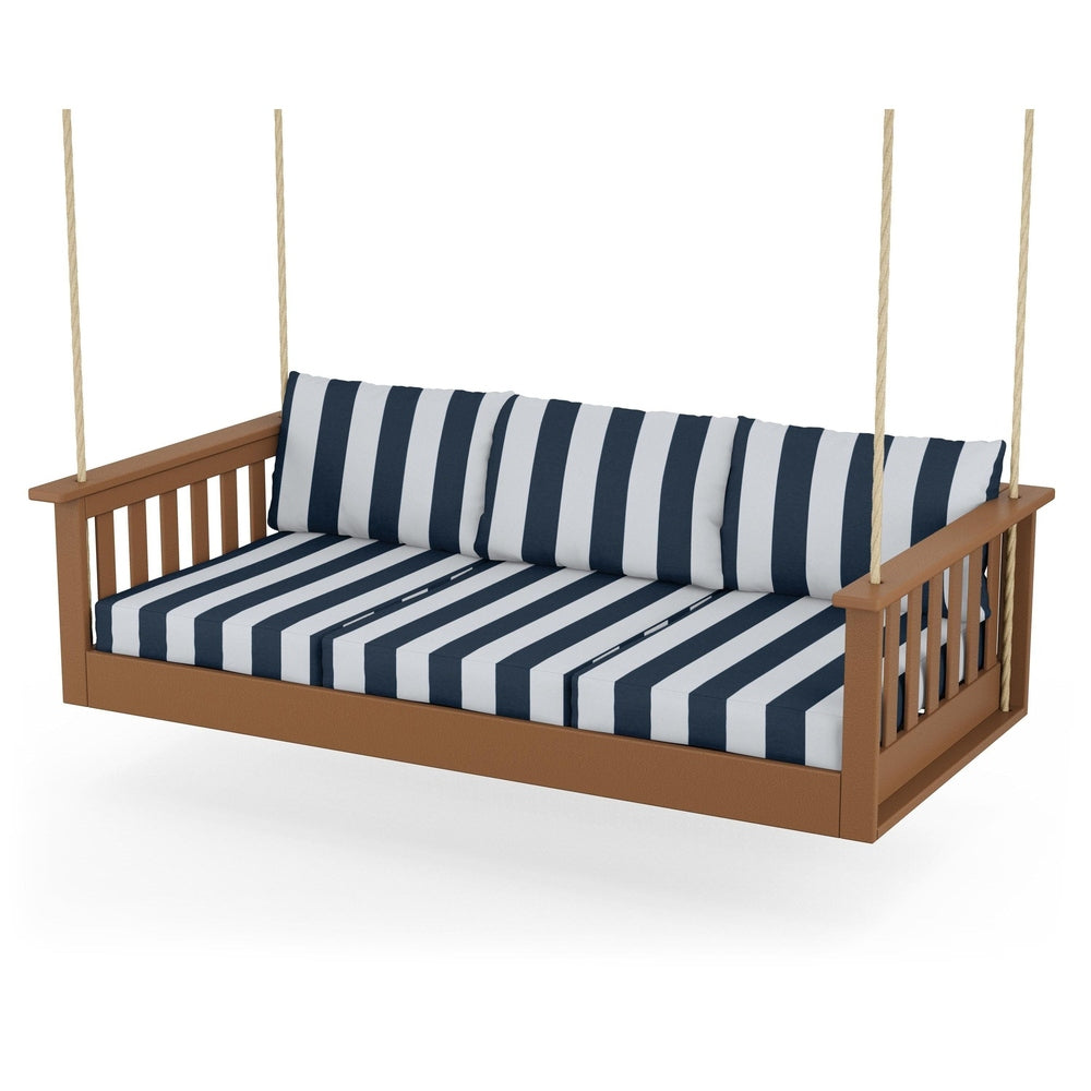 Vineyard Daybed Swing - Teak / Cabana Stripe Marine Indigo