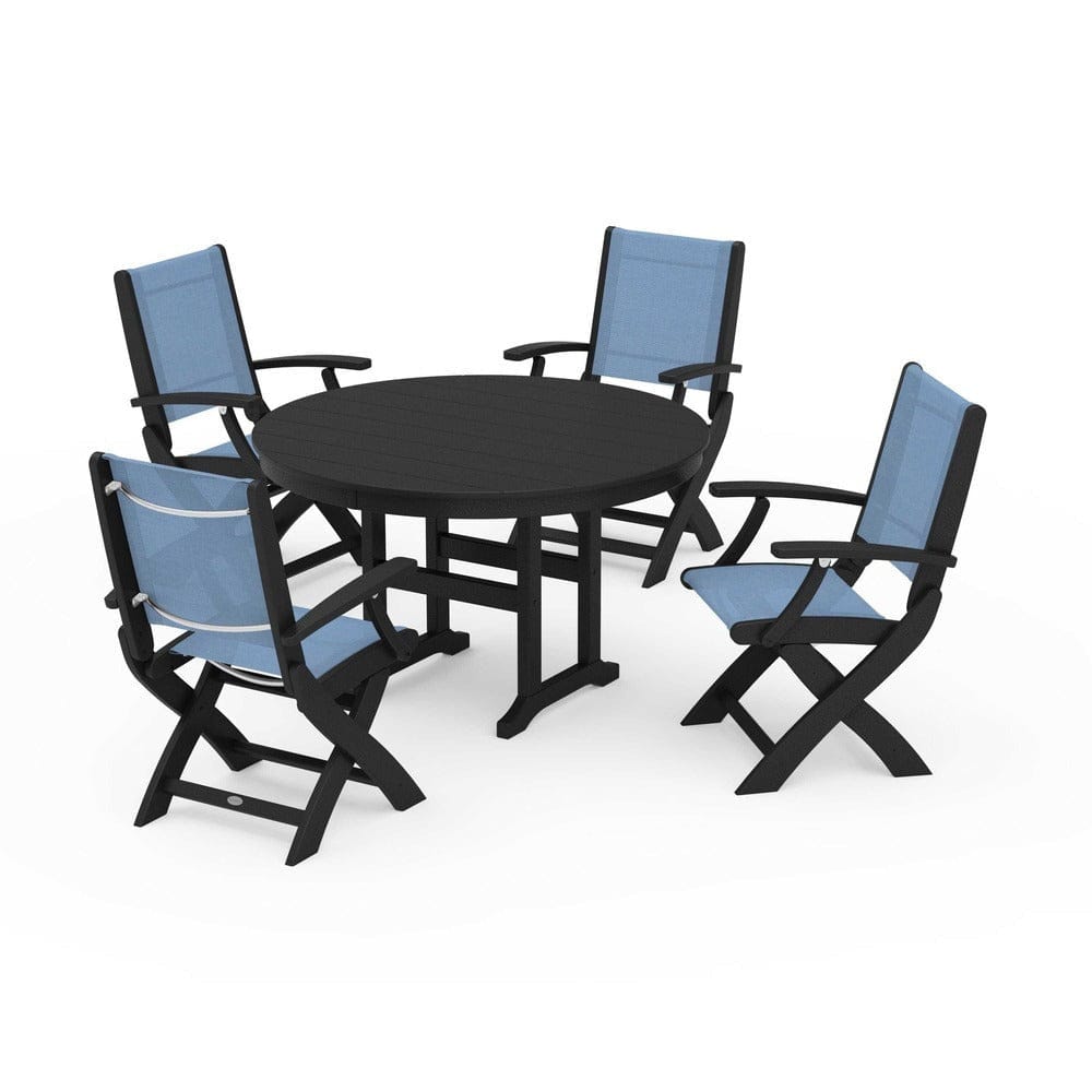 POLYWOOD® - Coastal Folding Chair 5-Piece Round Dining Set - PWS1357