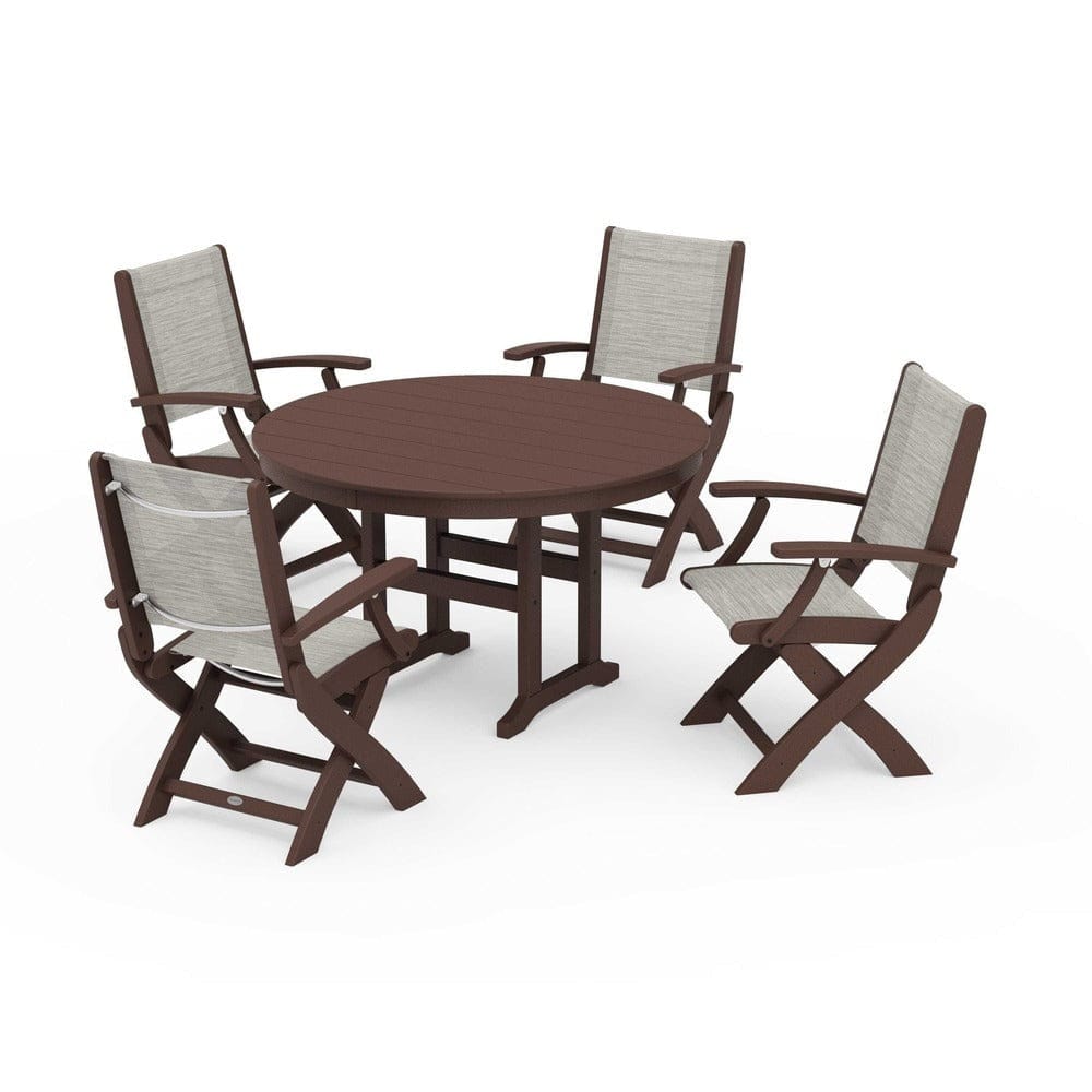 POLYWOOD® - Coastal Folding Chair 5-Piece Round Dining Set - PWS1357 Outdoor Furniture POLYWOOD®