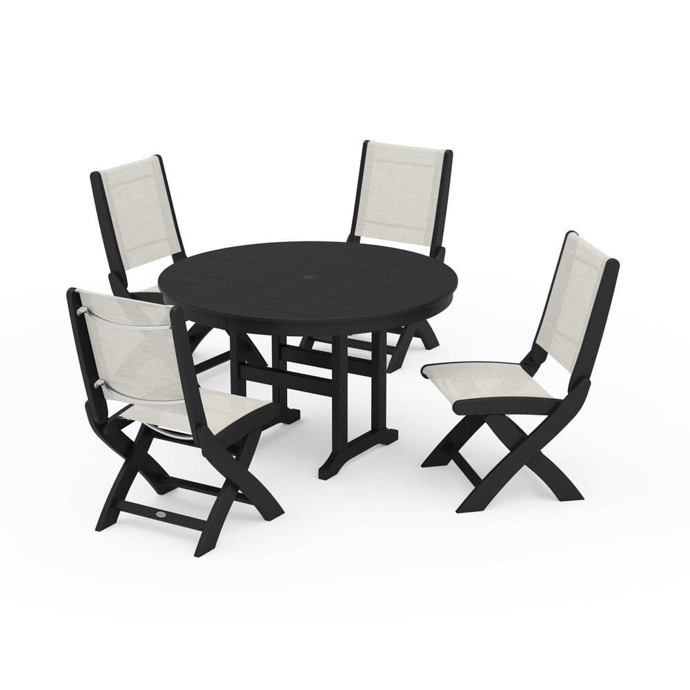 POLYWOOD® - Coastal Folding Side Chair 5-Piece Round Dining Set - PWS1358 Outdoor Furniture POLYWOOD®