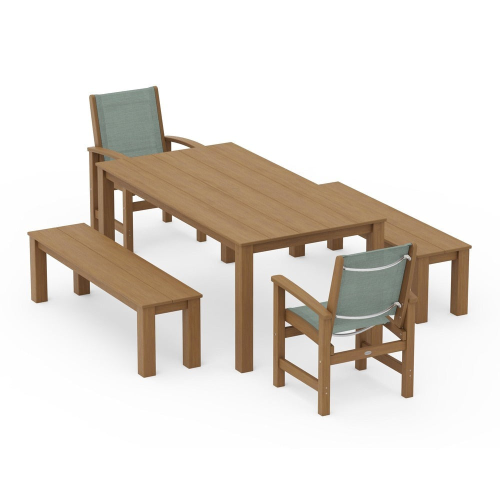 POLYWOOD® - Coastal 5-Piece Parsons Dining Set with Benches - PWS2277