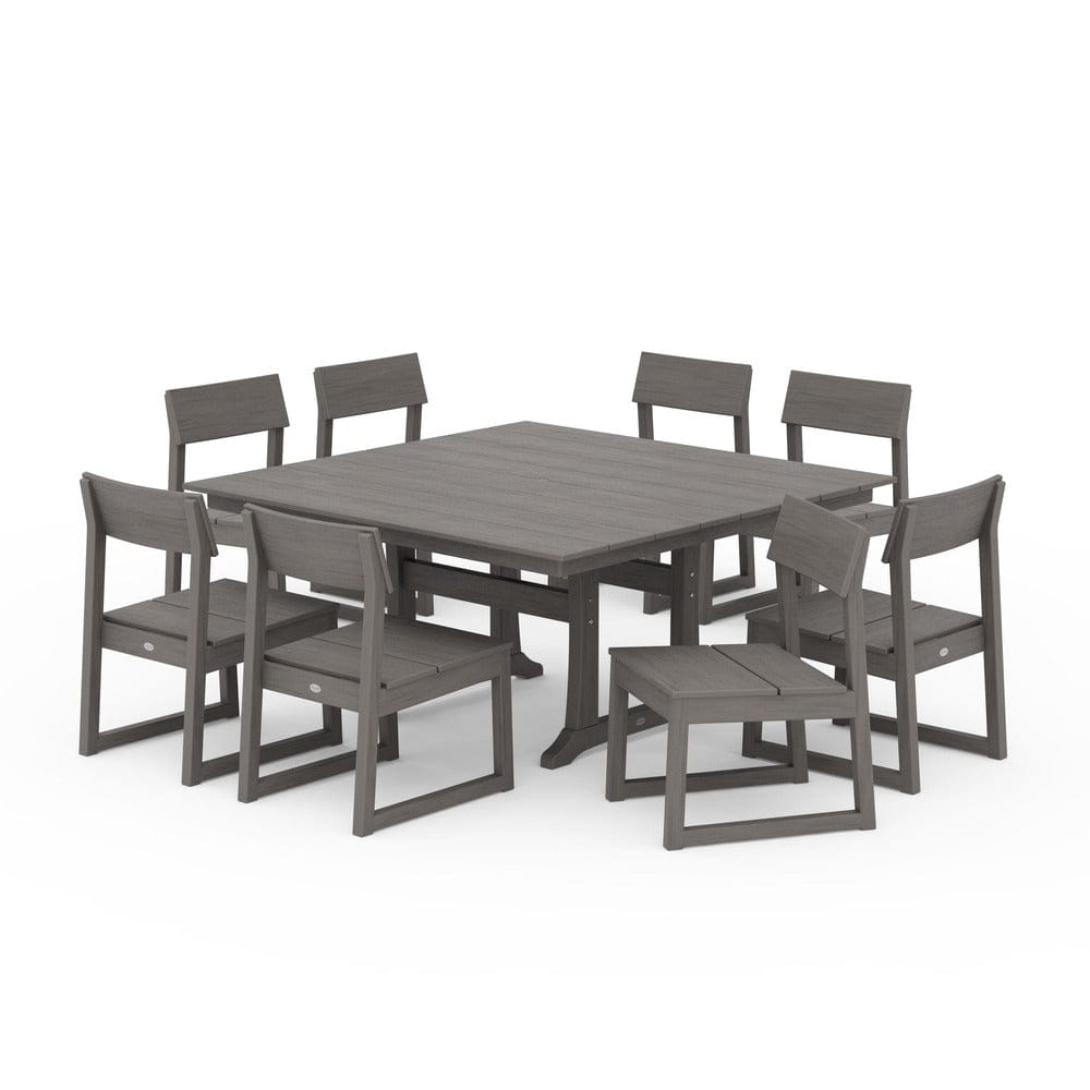 POLYWOOD® Edge 9-Piece Farmhouse Trestle Dining Set - PWS736-1 Outdoor Furniture POLYWOOD®