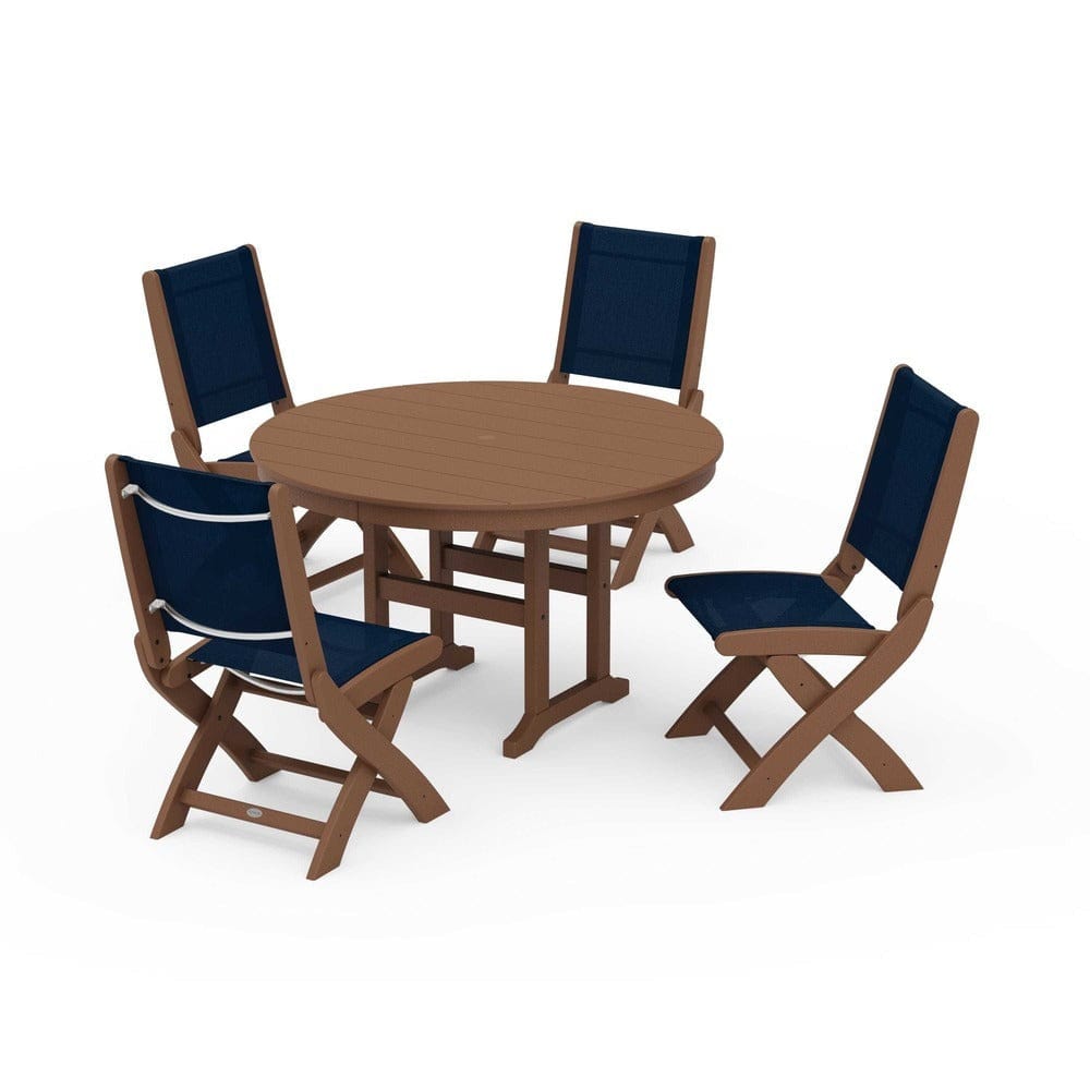 POLYWOOD® - Coastal Folding Side Chair 5-Piece Round Dining Set - PWS1358