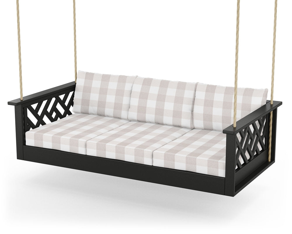 Chippendale Daybed Swing - Black / Buffalo Plaid Dune Burlap