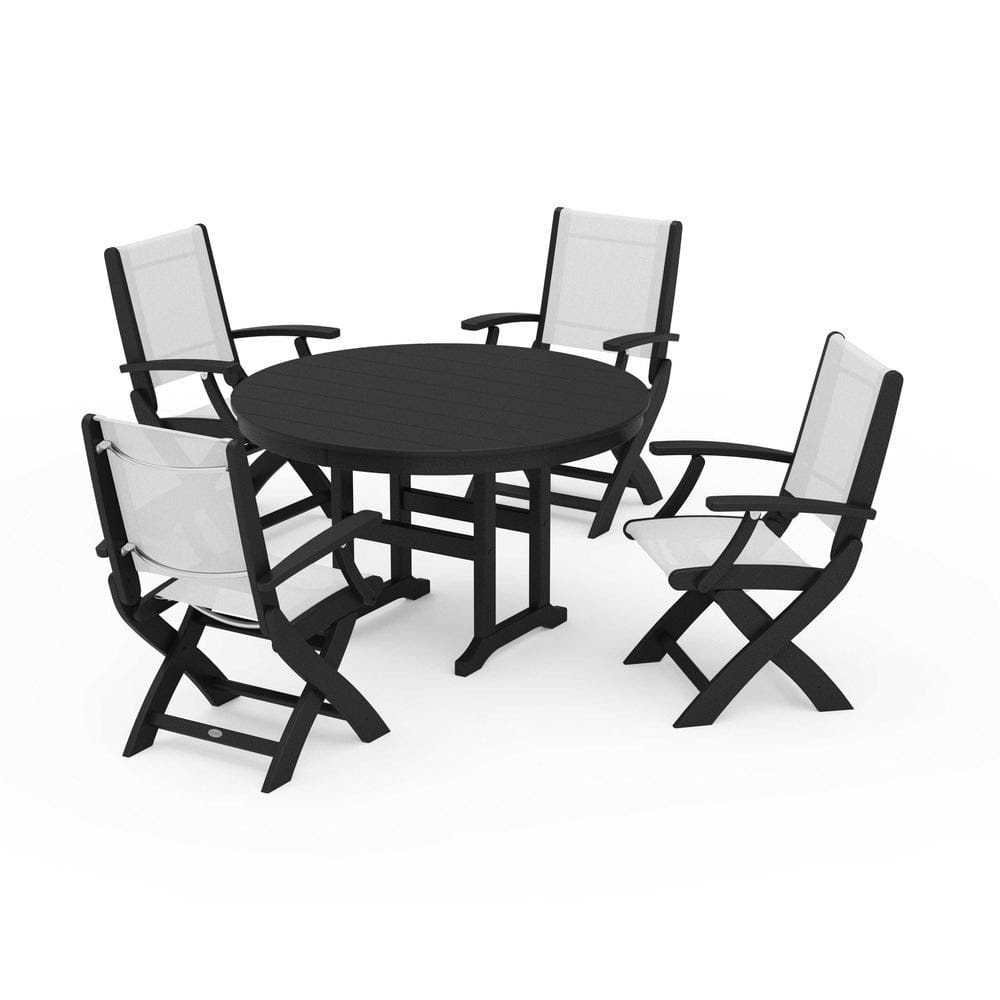 POLYWOOD® - Coastal Folding Chair 5-Piece Round Dining Set - PWS1357 Outdoor Furniture POLYWOOD®
