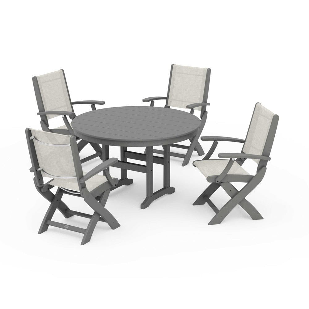 POLYWOOD® - Coastal Folding Chair 5-Piece Round Dining Set - PWS1357 Outdoor Furniture POLYWOOD®