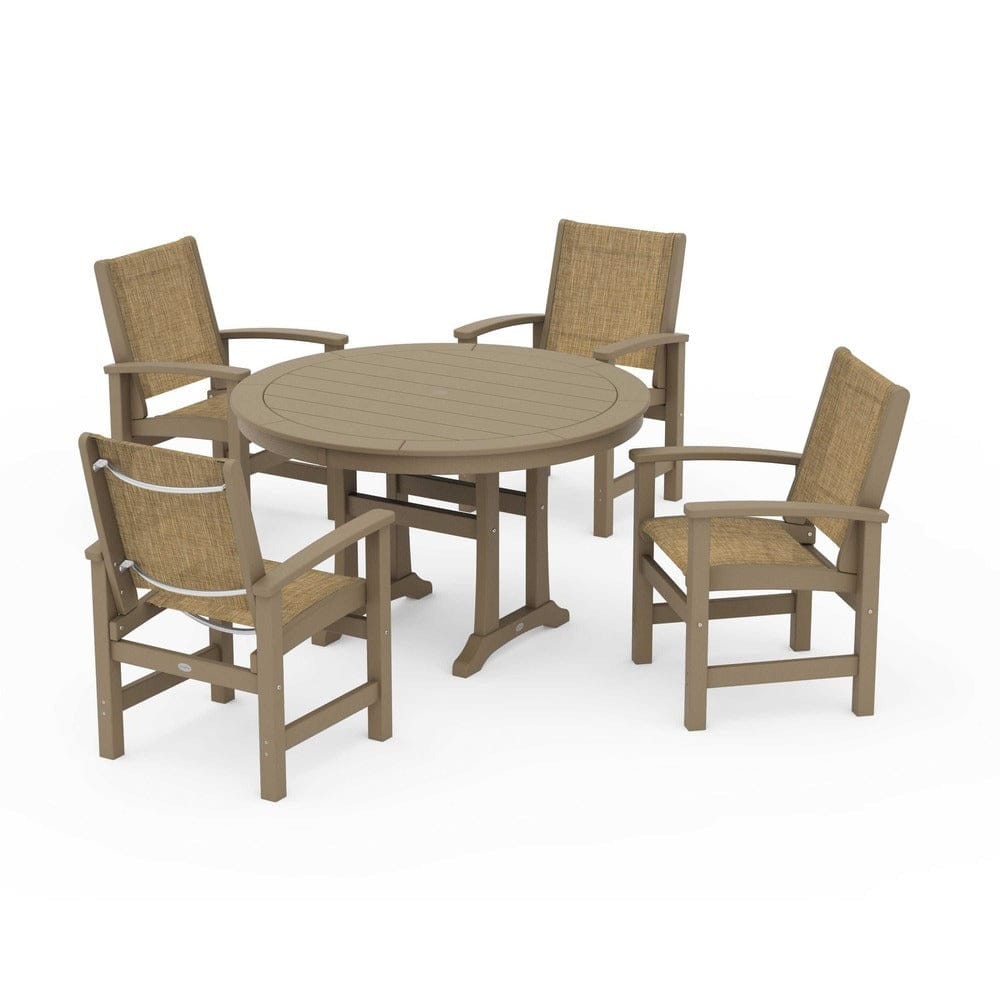 POLYWOOD® - Coastal 5-Piece Round Dining Set with Trestle Legs - PWS1119 Outdoor Furniture POLYWOOD®