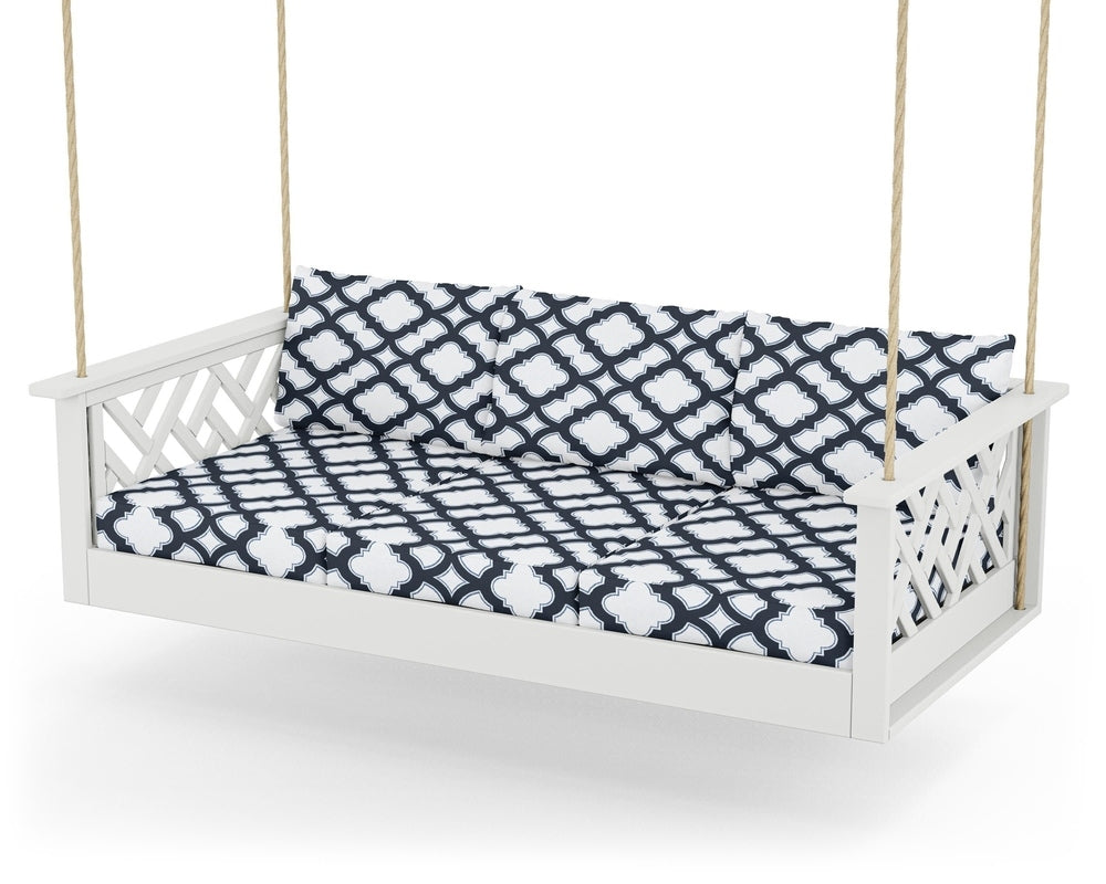 Chippendale Daybed Swing - White / Trellis Marine Indigo