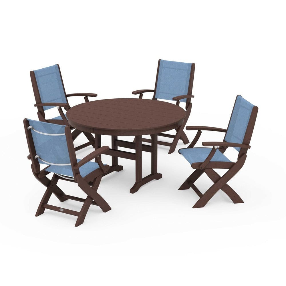 POLYWOOD® - Coastal Folding Chair 5-Piece Round Dining Set - PWS1357