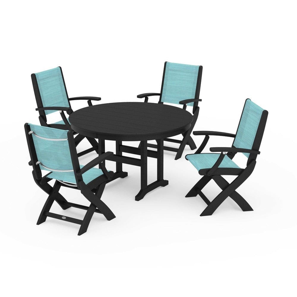 POLYWOOD® - Coastal Folding Chair 5-Piece Round Dining Set - PWS1357 Outdoor Furniture POLYWOOD®