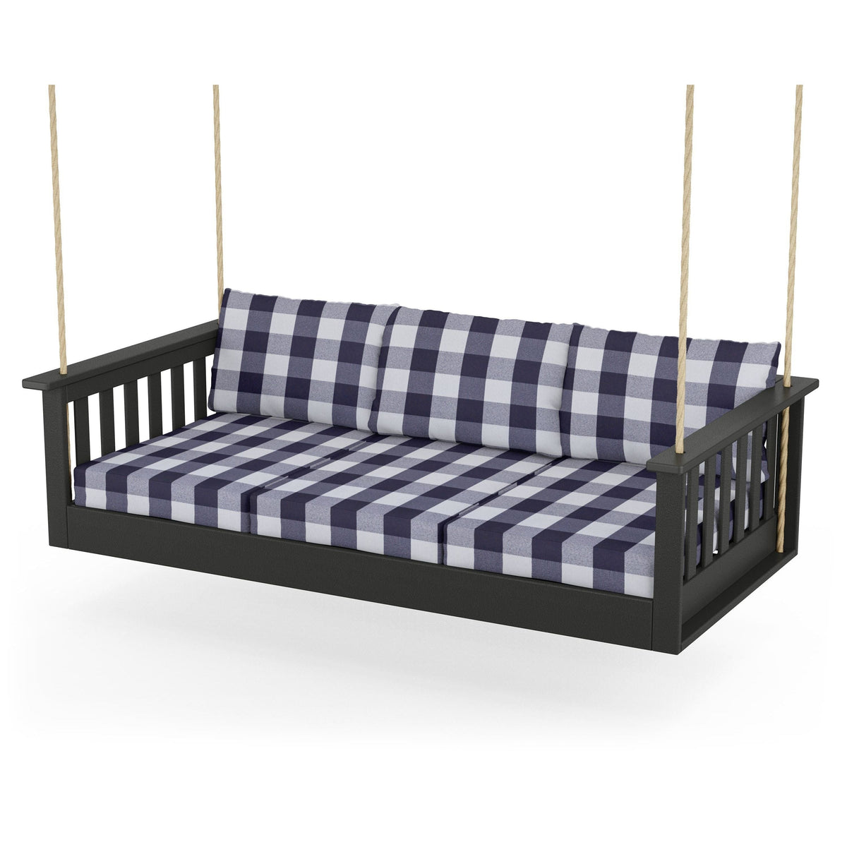 Vineyard Daybed Swing - Black / Buffalo Plaid Navy