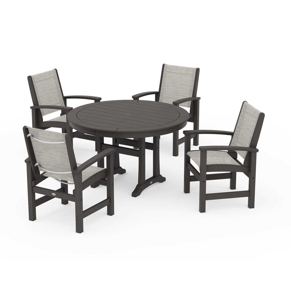 POLYWOOD® - Coastal 5-Piece Round Dining Set with Trestle Legs - PWS1119