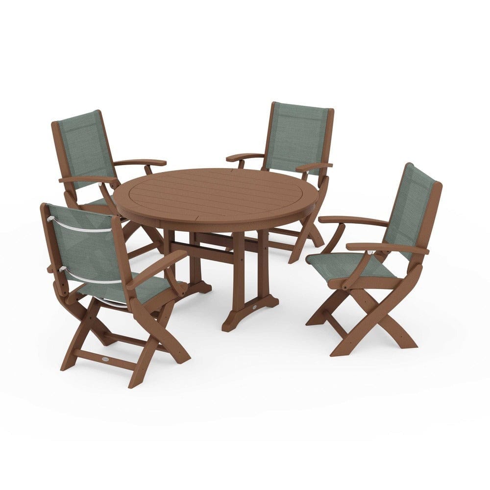 POLYWOOD® - Coastal Folding Chair 5-Piece Round Dining Set with Trestle Legs - PWS1120