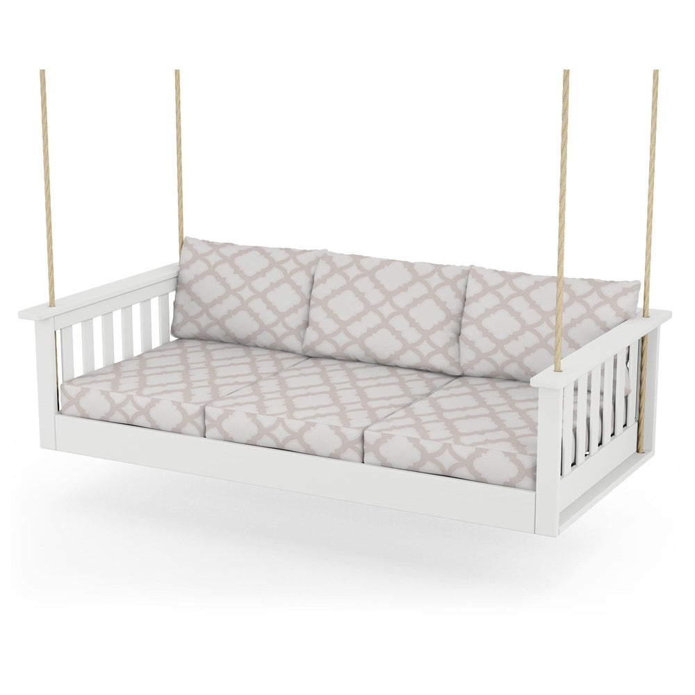 Vineyard Daybed Swing - White / Trellis Dune Burlap
