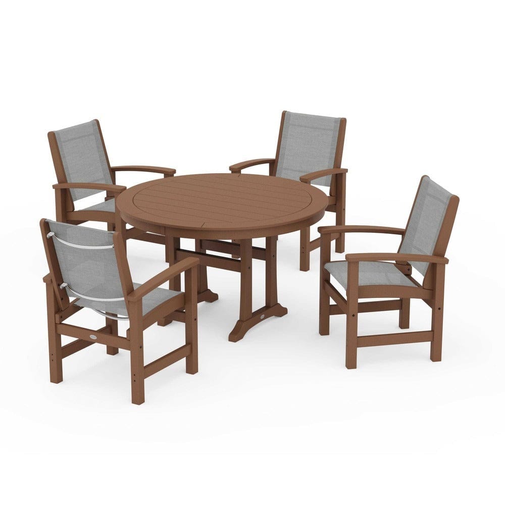 POLYWOOD® - Coastal 5-Piece Round Dining Set with Trestle Legs - PWS1119