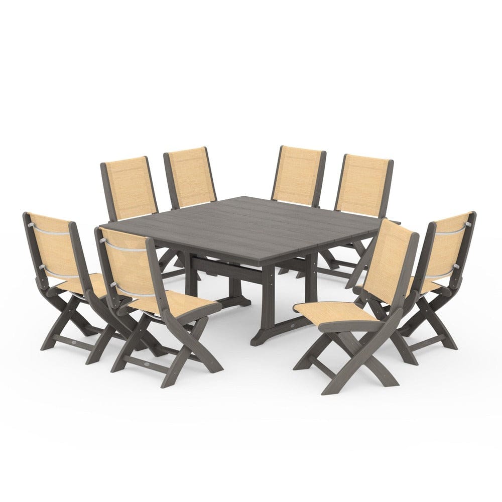 POLYWOOD® - Coastal Folding Side Chair 9-Piece Farmhouse Dining Set - PWS1287