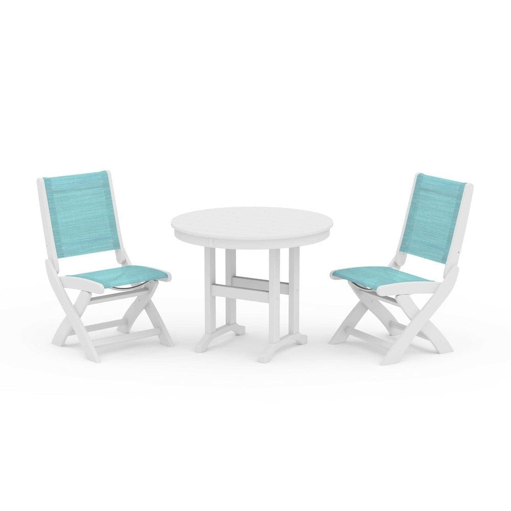 POLYWOOD® - Coastal Folding Side Chair 3-Piece Round Dining Set - PWS1329