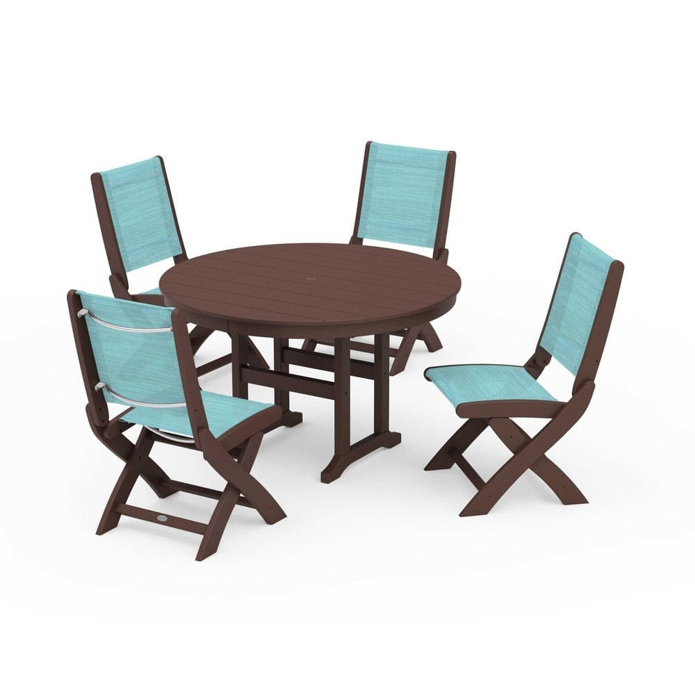 POLYWOOD® - Coastal Folding Side Chair 5-Piece Round Dining Set - PWS1358 Outdoor Furniture POLYWOOD®