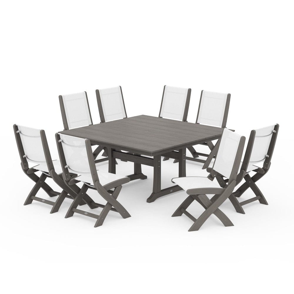 POLYWOOD® - Coastal Folding Side Chair 9-Piece Farmhouse Dining Set - PWS1287