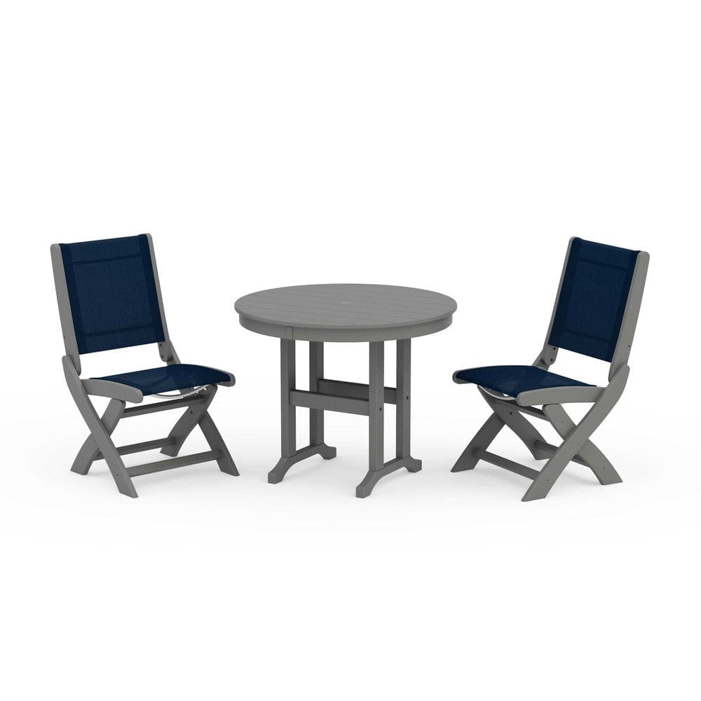 POLYWOOD® - Coastal Folding Side Chair 3-Piece Round Dining Set - PWS1329 Outdoor Furniture POLYWOOD®