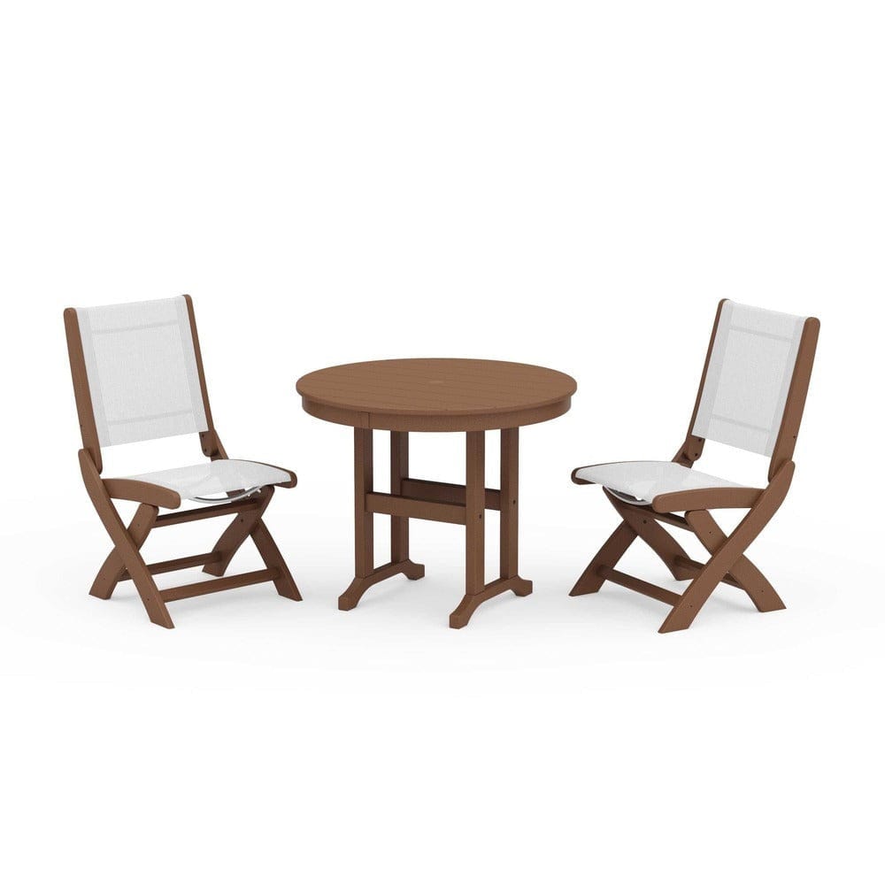 POLYWOOD® - Coastal Folding Side Chair 3-Piece Round Dining Set - PWS1329