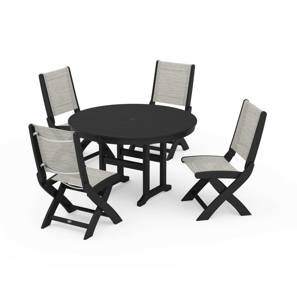 POLYWOOD® - Coastal Folding Side Chair 5-Piece Round Dining Set - PWS1358 Outdoor Furniture POLYWOOD®