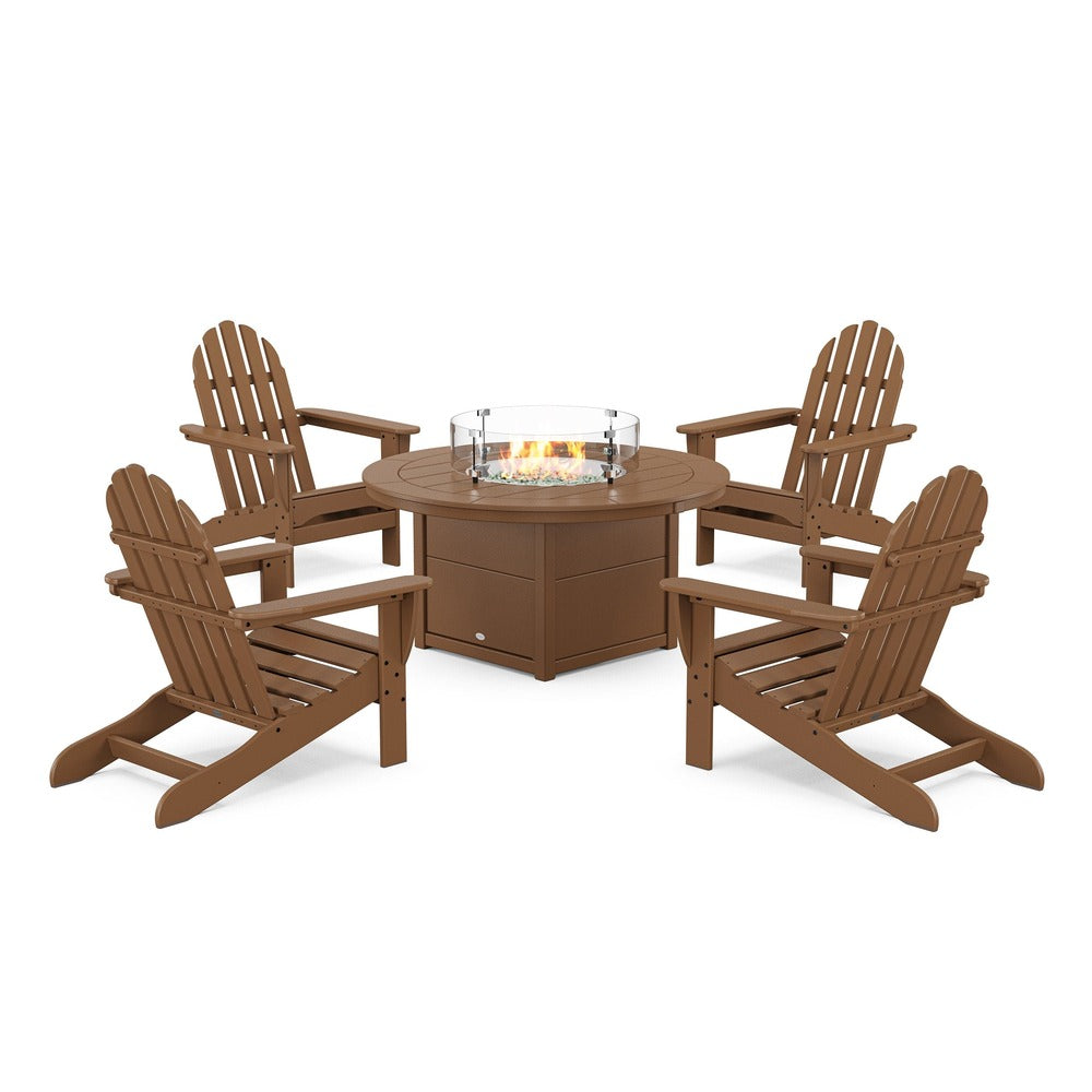 POLYWOOD® Classic Adirondack 5-Piece Conversation Set with Fire Pit Table- PWS706-1 Fire Table POLYWOOD®