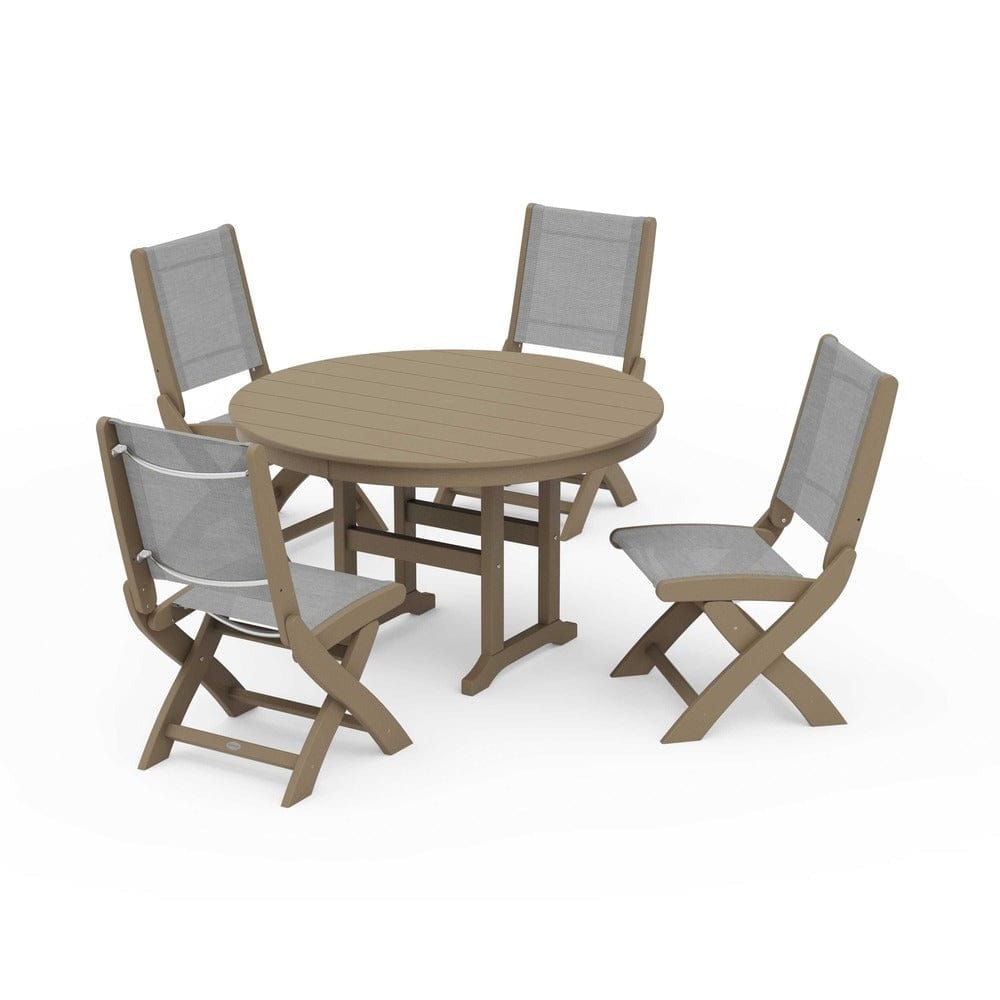 POLYWOOD® - Coastal Folding Side Chair 5-Piece Round Dining Set - PWS1358