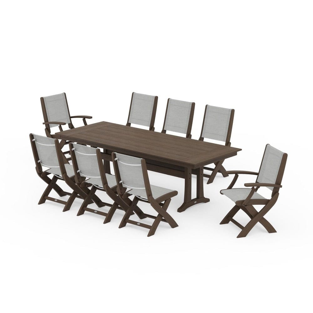 POLYWOOD® - Coastal 9-Piece Folding Dining Chair Farmhouse Dining Set with Trestle Legs - PWS1447
