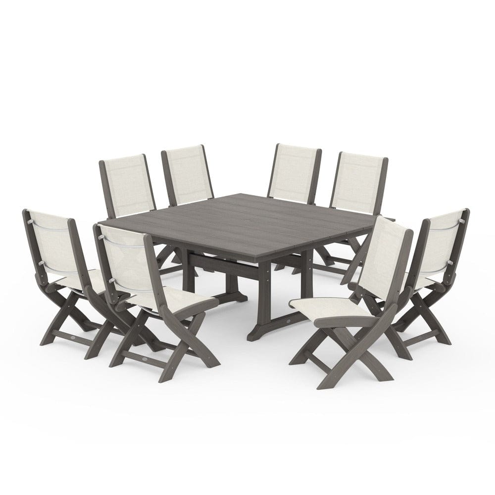POLYWOOD® - Coastal Folding Side Chair 9-Piece Farmhouse Dining Set - PWS1287