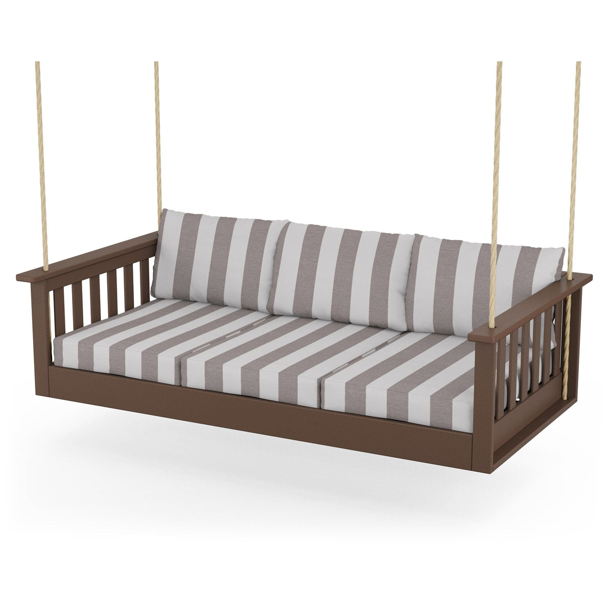 Vineyard Daybed Swing - Mahogany / Cabana Stripe Grey Mist