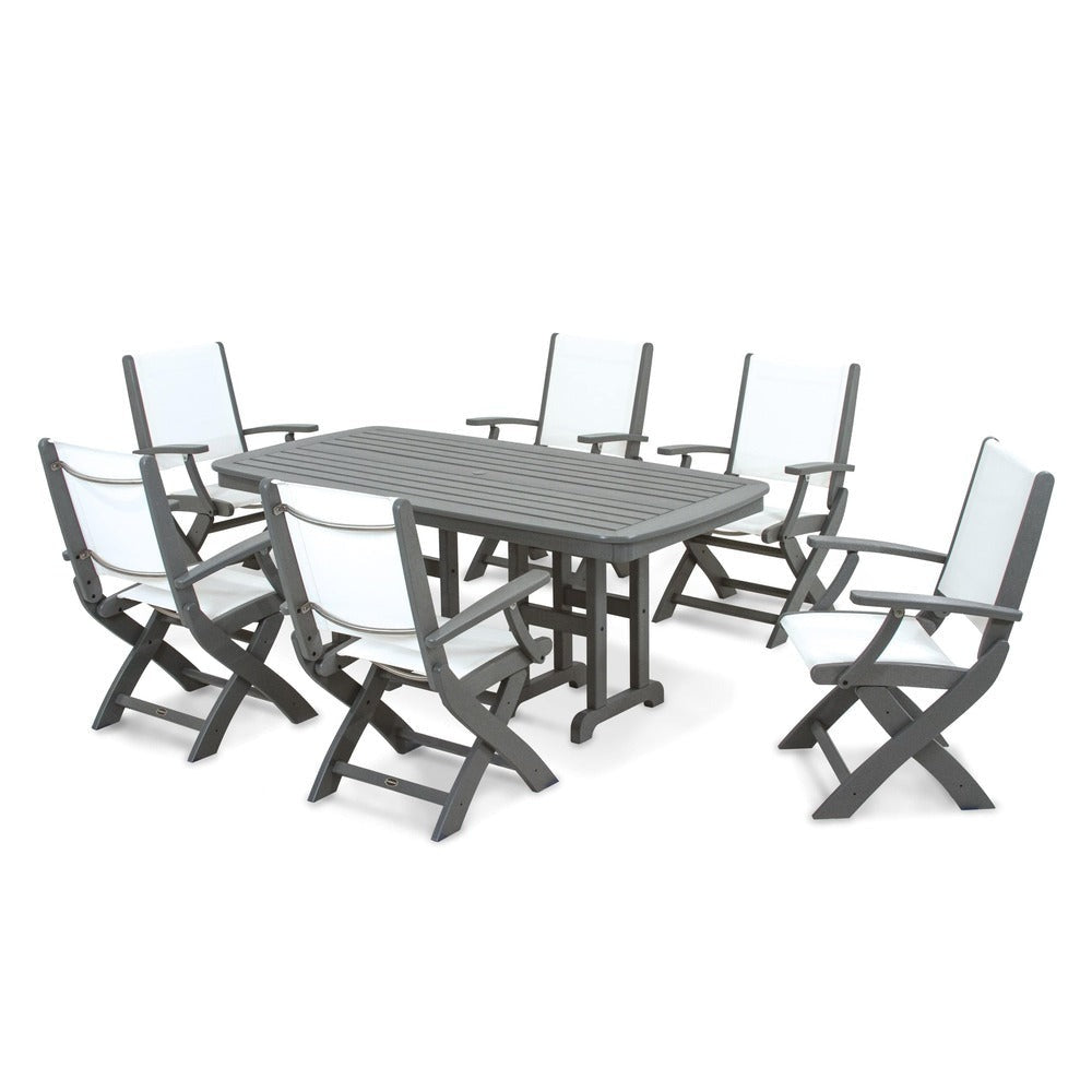 POLYWOOD® - Coastal Folding Arm Chair 7-Piece Dining Set - PWS154-1 Outdoor Furniture POLYWOOD®