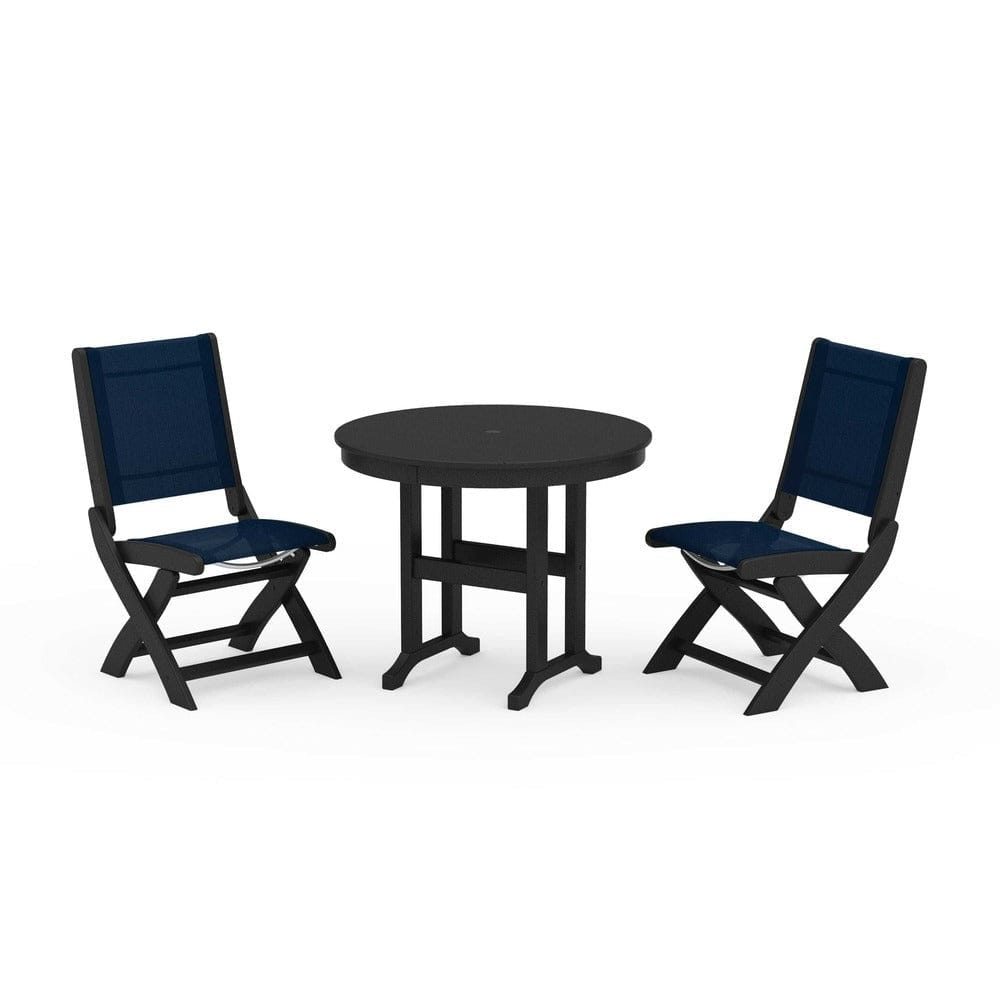 POLYWOOD® - Coastal Folding Side Chair 3-Piece Round Dining Set - PWS1329 Outdoor Furniture POLYWOOD®
